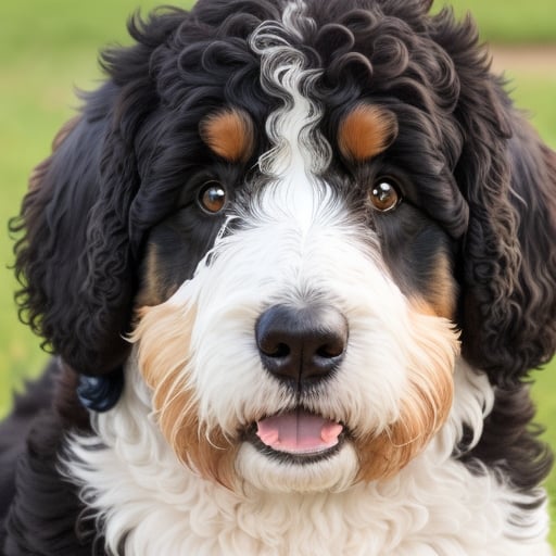bernedoodle (bernese and poodle crossover breed) portrait
