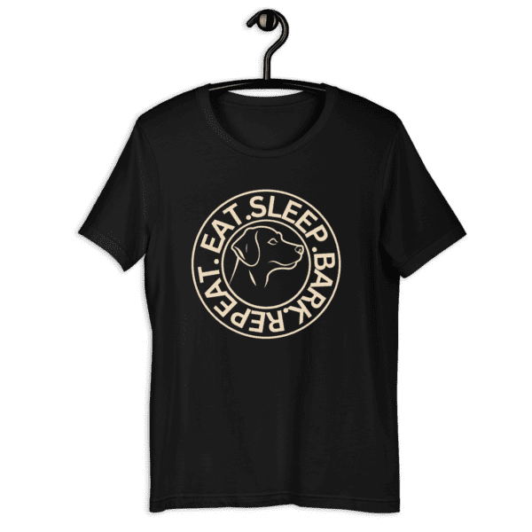 Eat Sleep Bark Repeat Labrador Retriever Unisex T-Shirt. Dark Black