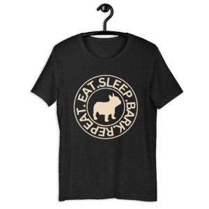 The "Eat Sleep Bark Repeat" French Bulldog Unisex T-Shirt. Black